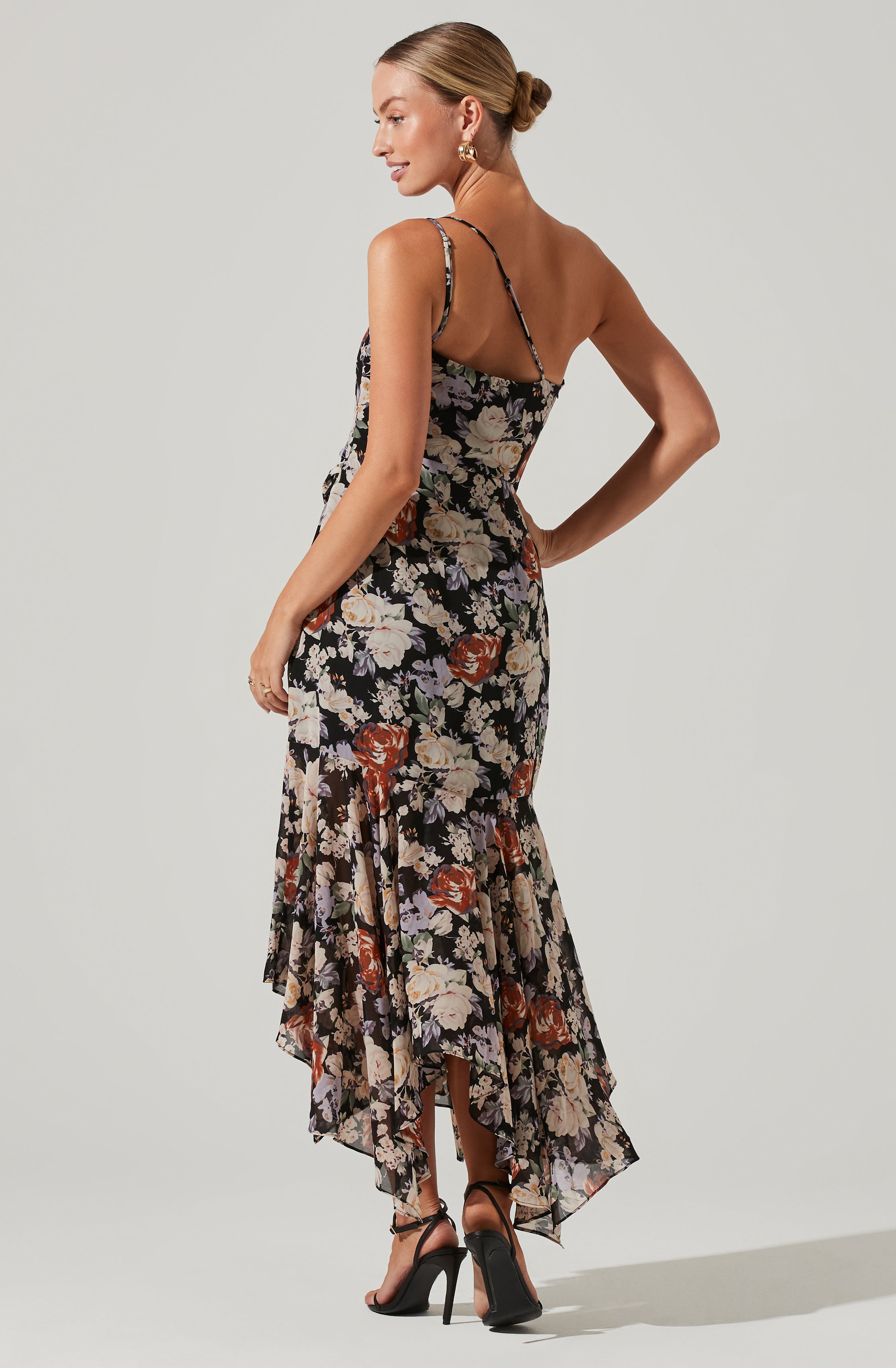 Emmylou Floral Midi Dress - One Shoulder Style