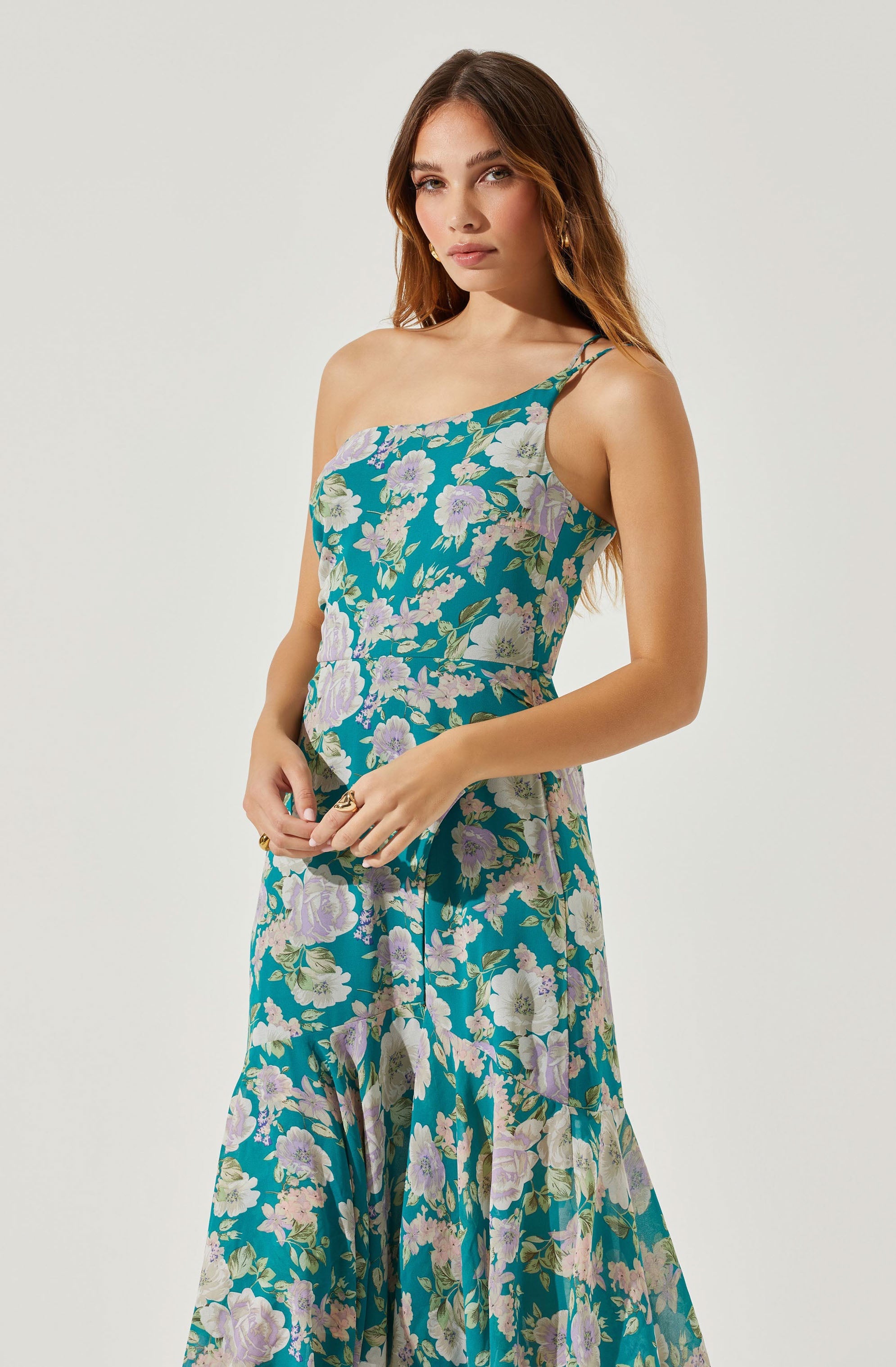 Emmylou Floral Midi Dress - One Shoulder Style