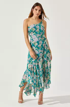 Emmylou Floral Midi Dress - One Shoulder Style