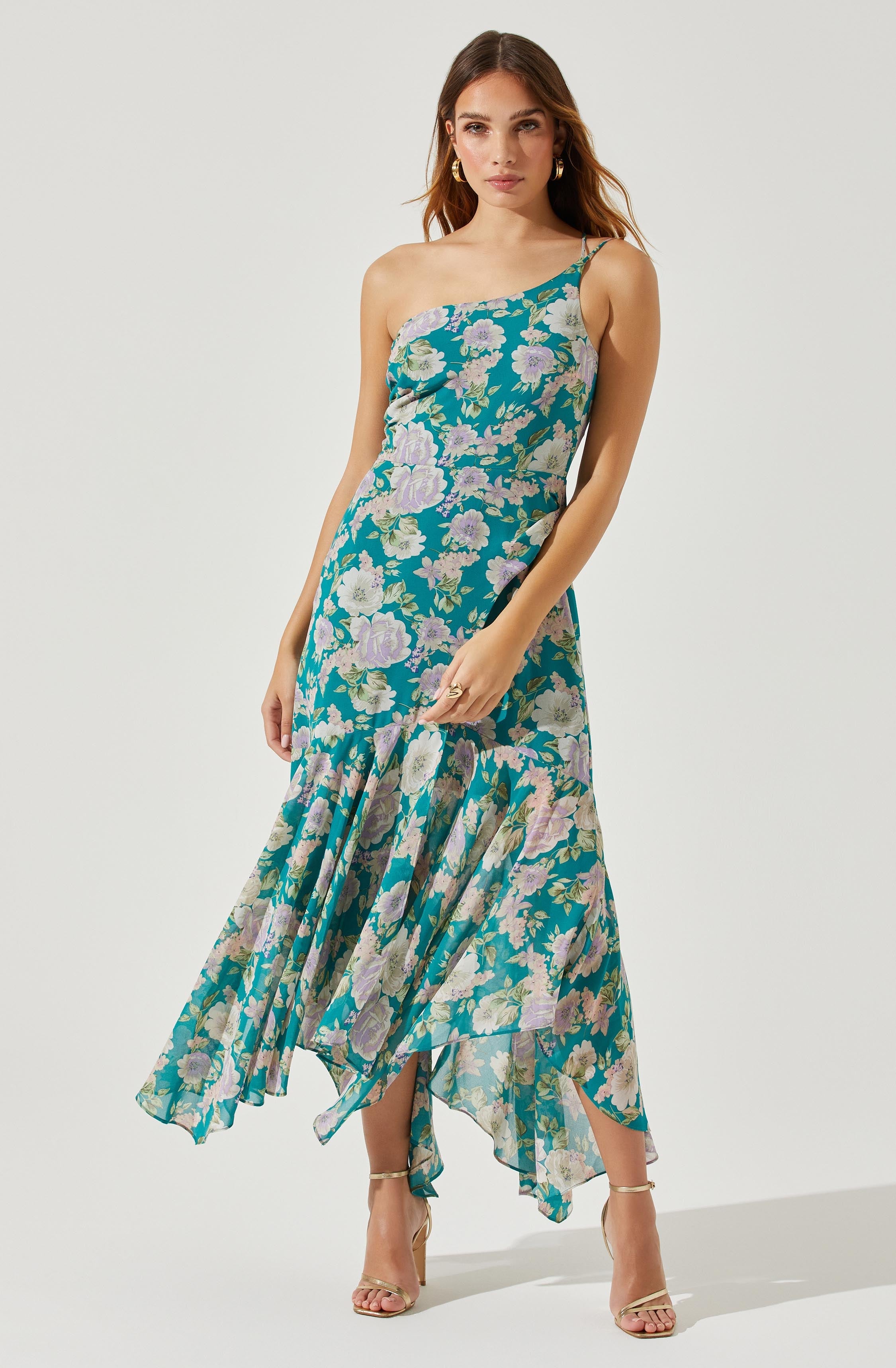 Emmylou Floral Midi Dress - One Shoulder Style