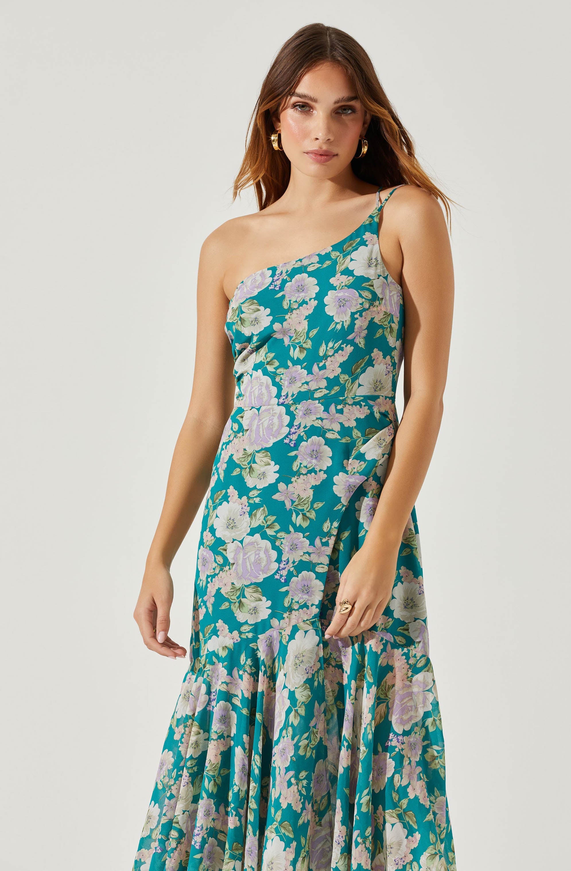 Emmylou Floral Midi Dress - One Shoulder Style