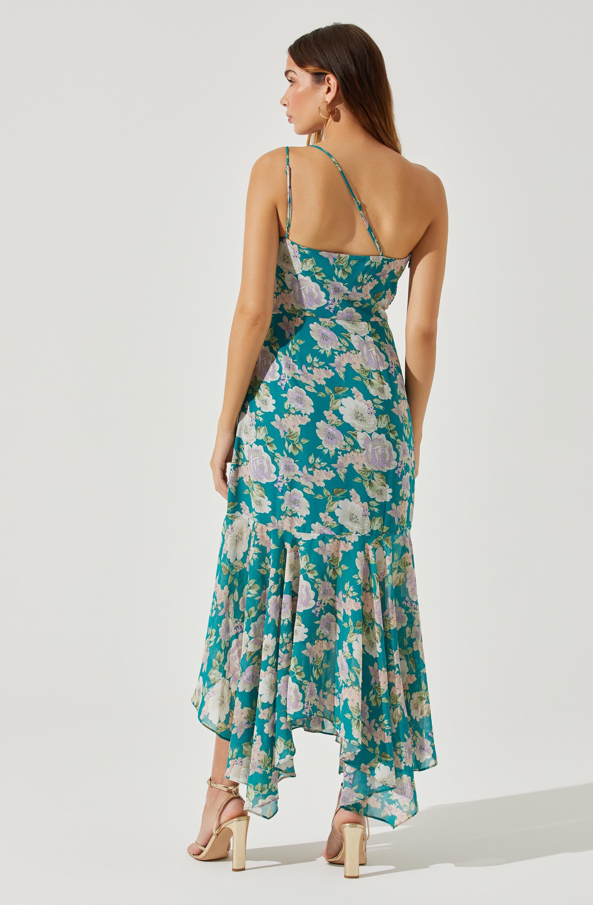 Emmylou Floral Midi Dress - One Shoulder Style