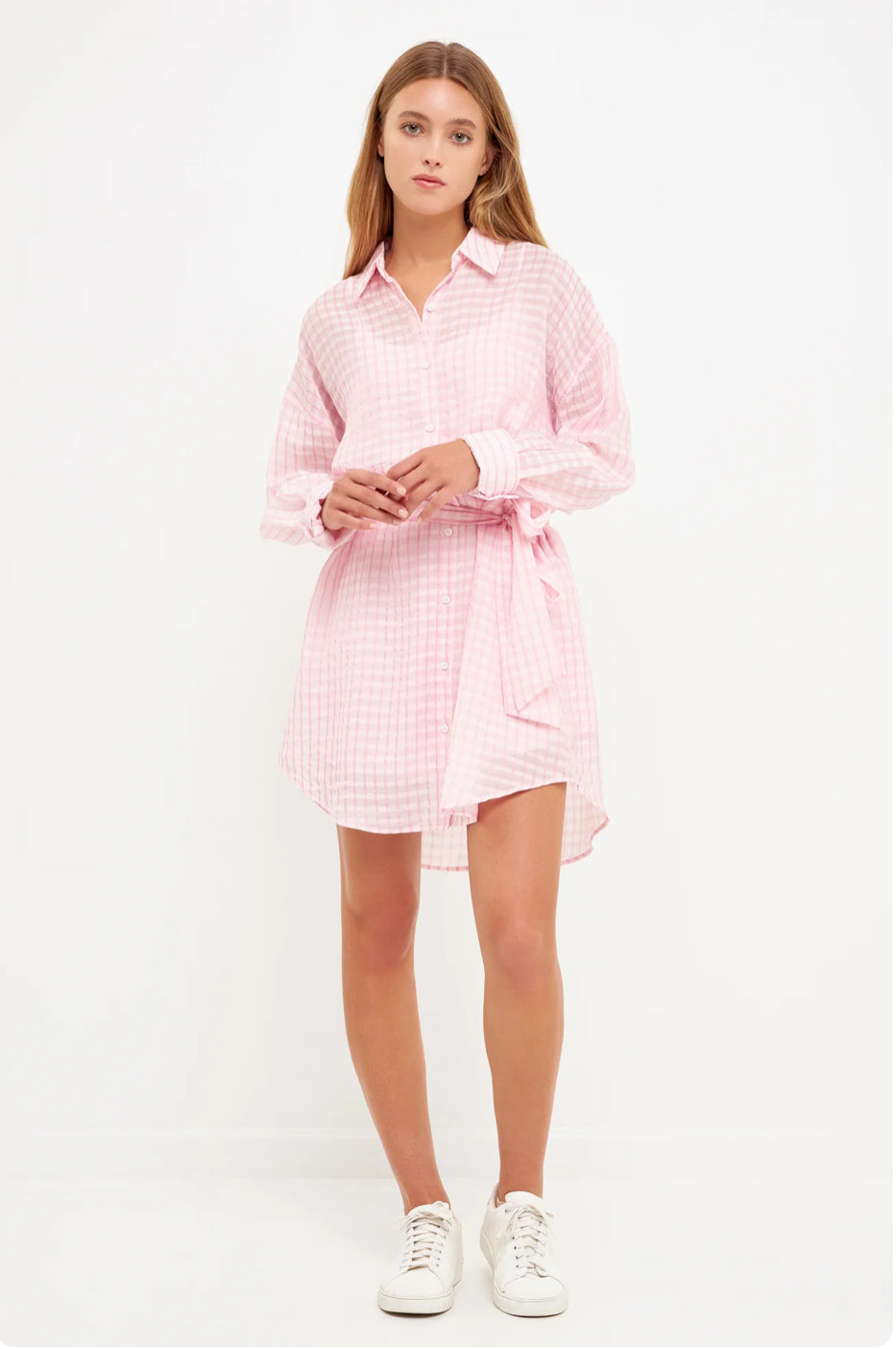 English Factory Striped Pink Belted Shirt Dress