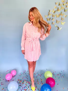 English Factory Striped Pink Belted Shirt Dress