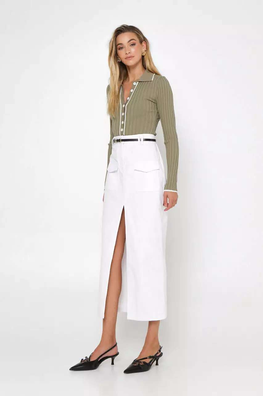 Evan White Midi Skirt