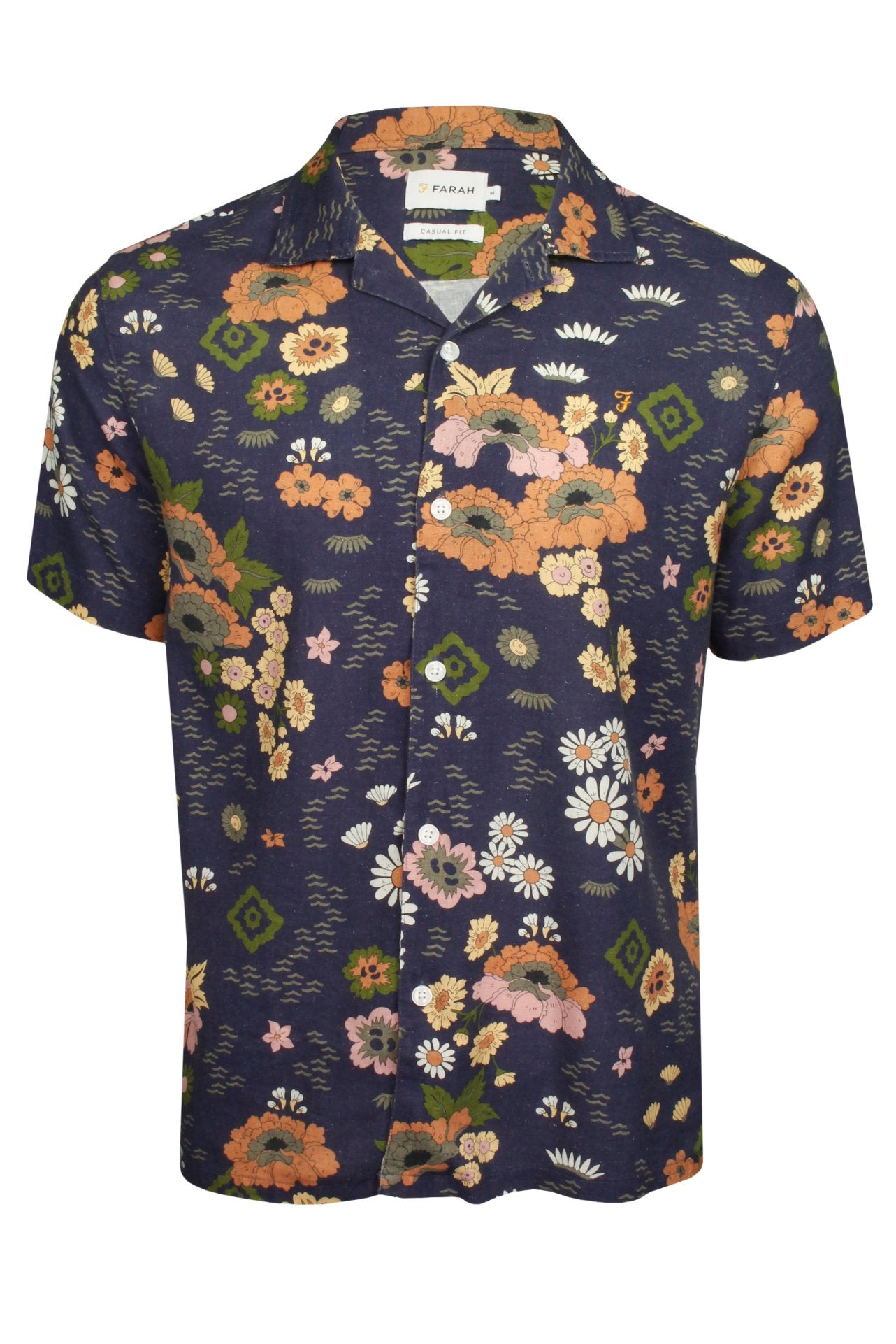 Farah Laguna Linen Blend Hawaiian Shirt - Short Sleeved