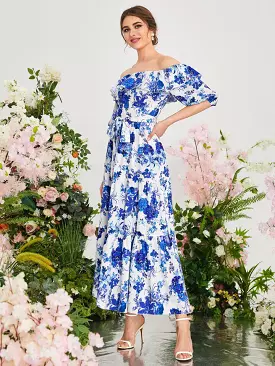 Fashion Dress with Floral Allover Print, Ruffle Details, and Belt - 006654785