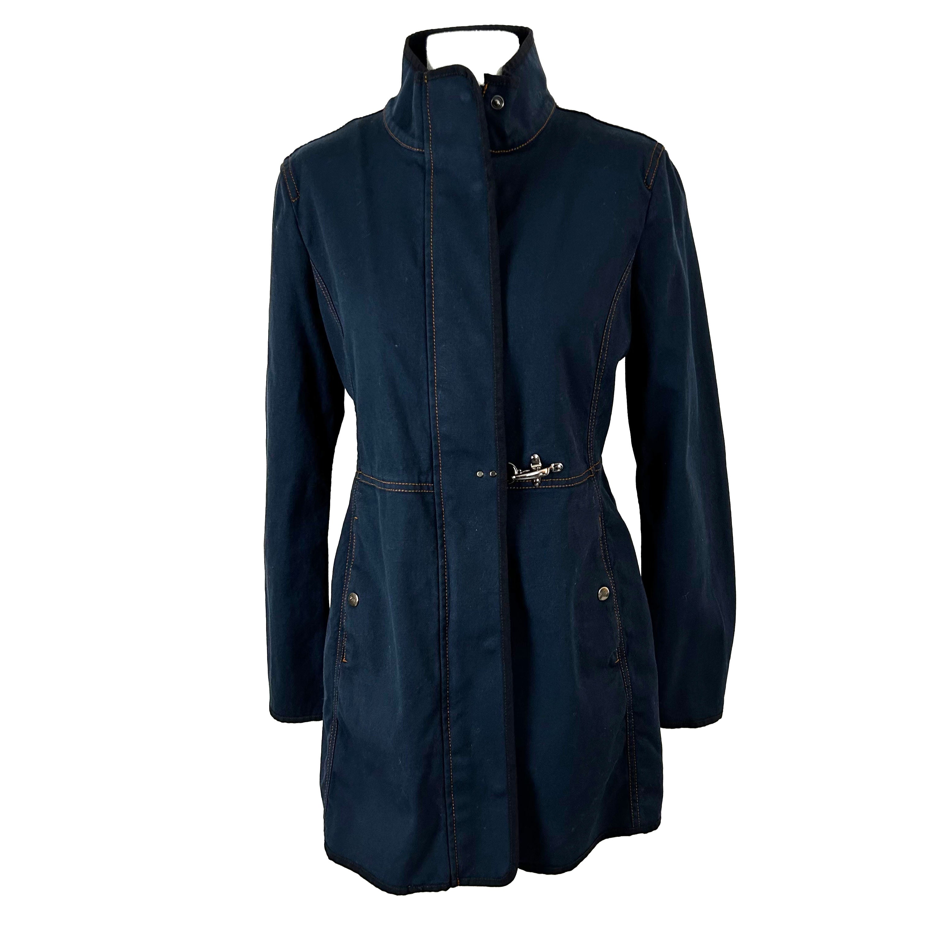 Fay Navy Cotton Contrast Stitch Virginia Short Coat - Brand New M