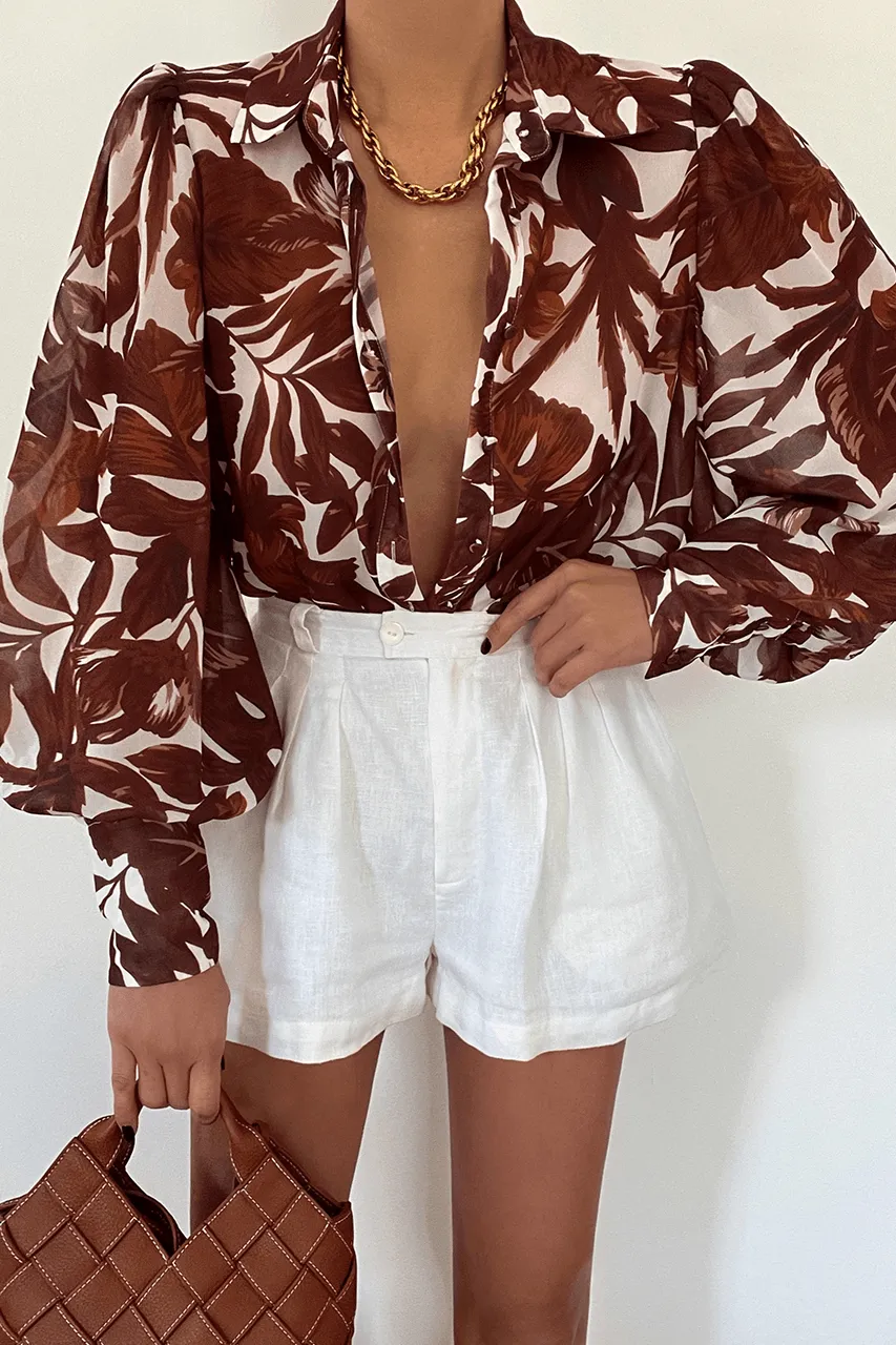 Chocolate Print Fleet Blouse