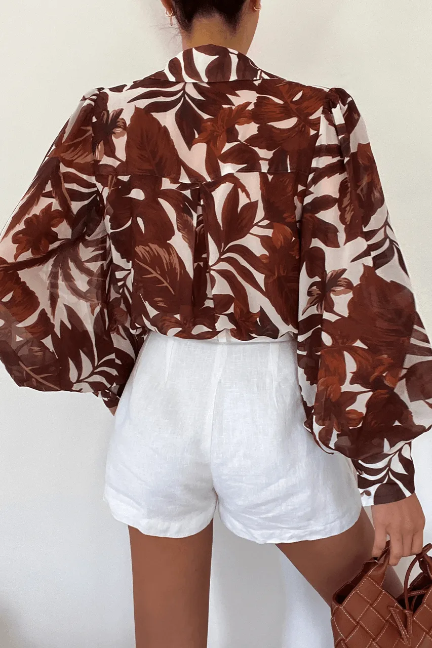 Chocolate Print Fleet Blouse