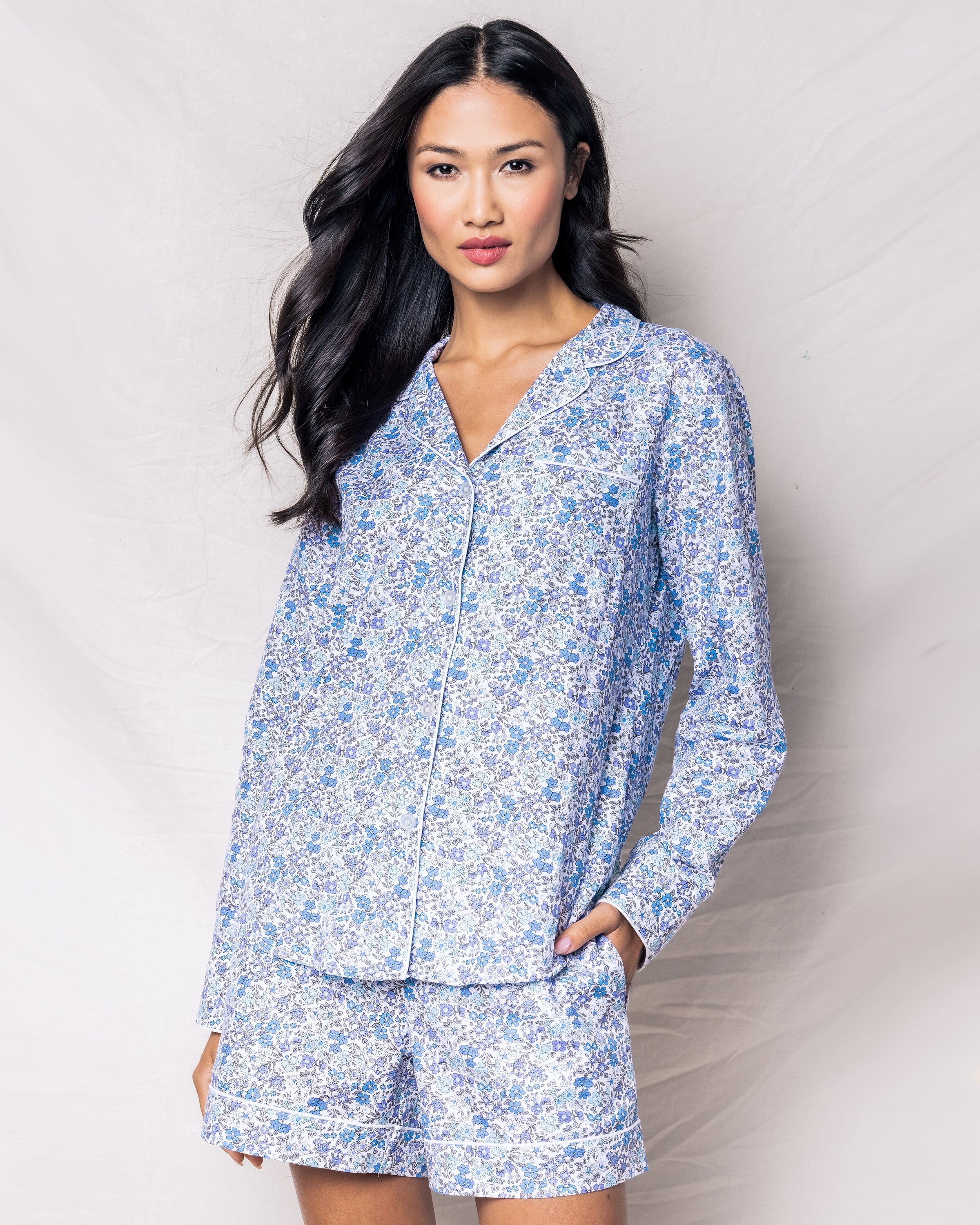 Fleur D'Azur Women's Twill Pajama Long Sleeve Short Set