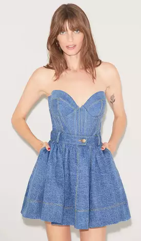 Fleur Du Mal Denim Bustier Top - Medium Wash Denim - Shop Now