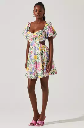 Floral Cutout Puff Sleeve Mini Dress