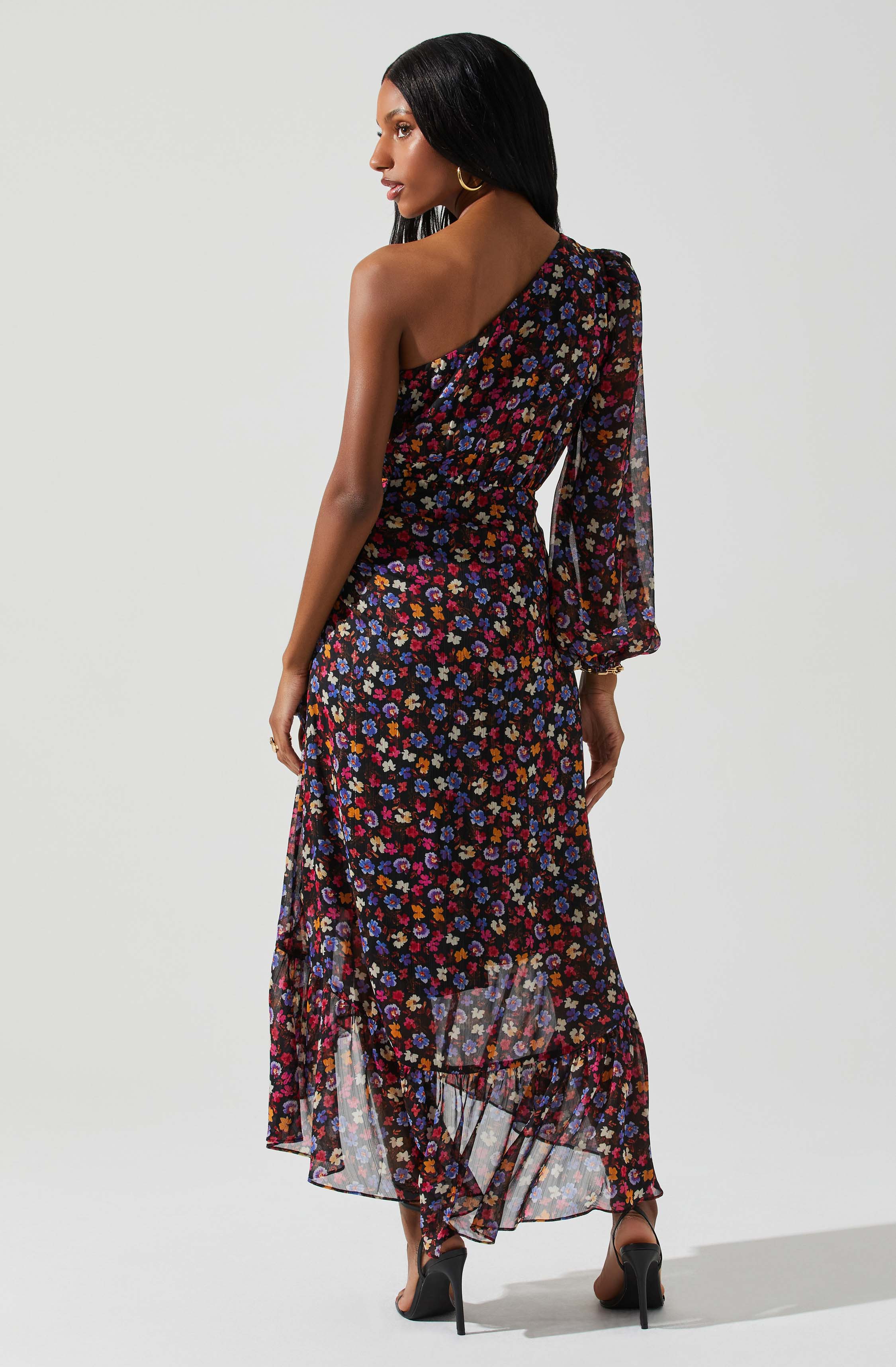 Floral One Shoulder Midi Dress by Calista