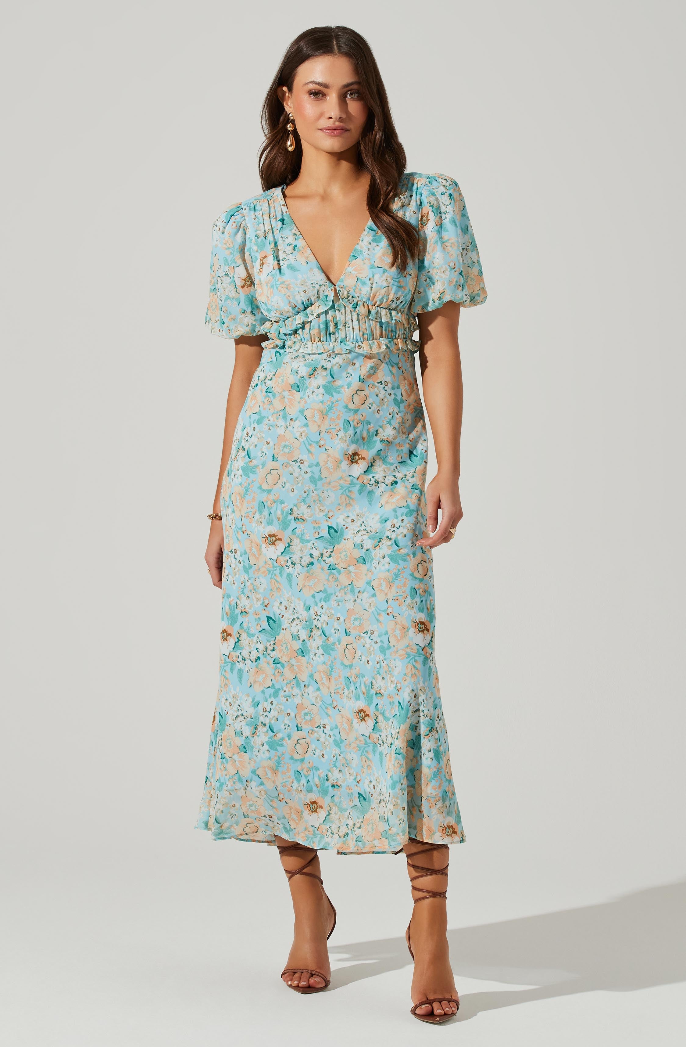 Floral Puff Sleeve Midi Dress by Esperanza