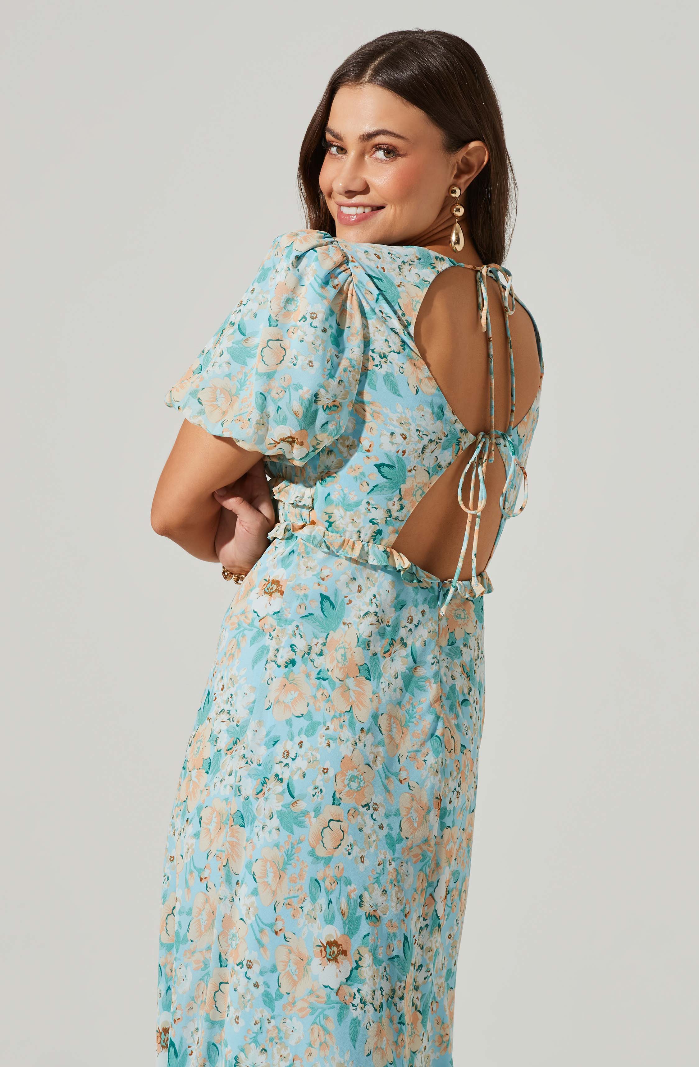 Floral Puff Sleeve Midi Dress by Esperanza