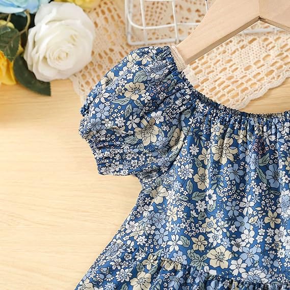 Flower Pattern Dress for Girls 7-8 years old with Hat X4455666