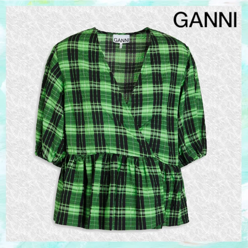 Ganni Tartan Casual Style Nylon Cotton Short Sleeves - Shop now