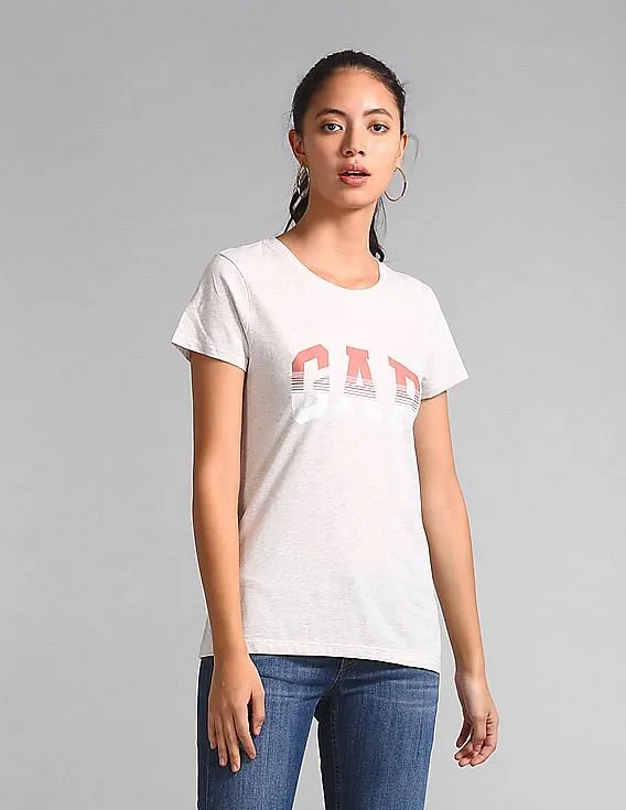 Beige GAP Women Short Sleeve Logo Graphic T-Shirt