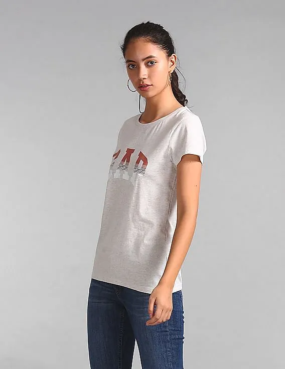 Beige GAP Women Short Sleeve Logo Graphic T-Shirt