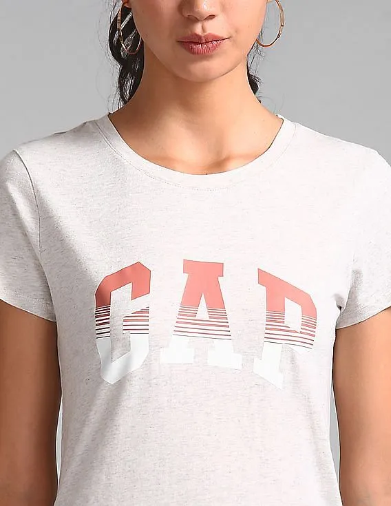 Beige GAP Women Short Sleeve Logo Graphic T-Shirt