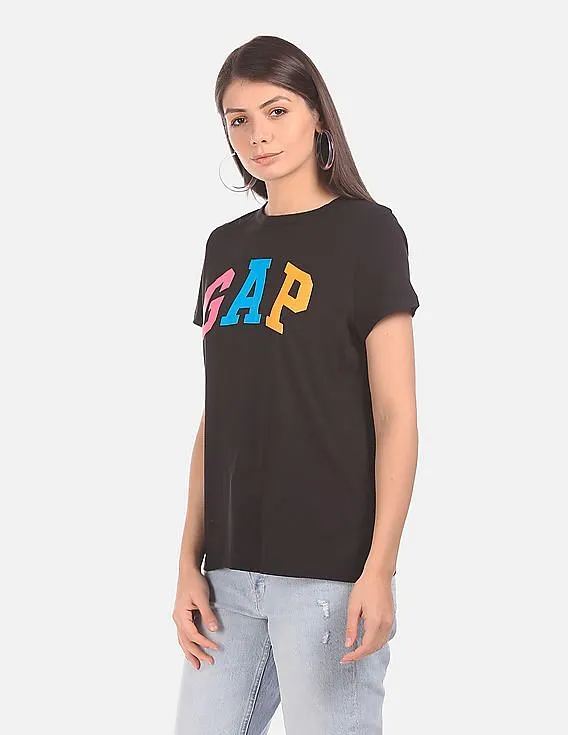 GAP Short Sleeve Puff Logo T-Shirt for Women in Black