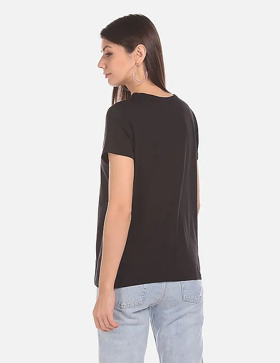 GAP Short Sleeve Puff Logo T-Shirt for Women in Black