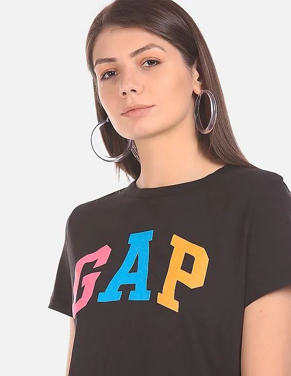 GAP Short Sleeve Puff Logo T-Shirt for Women in Black