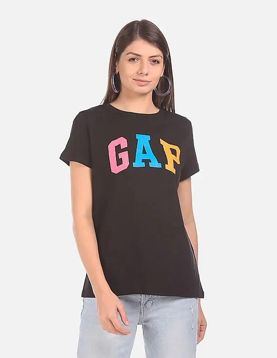 GAP Short Sleeve Puff Logo T-Shirt for Women in Black