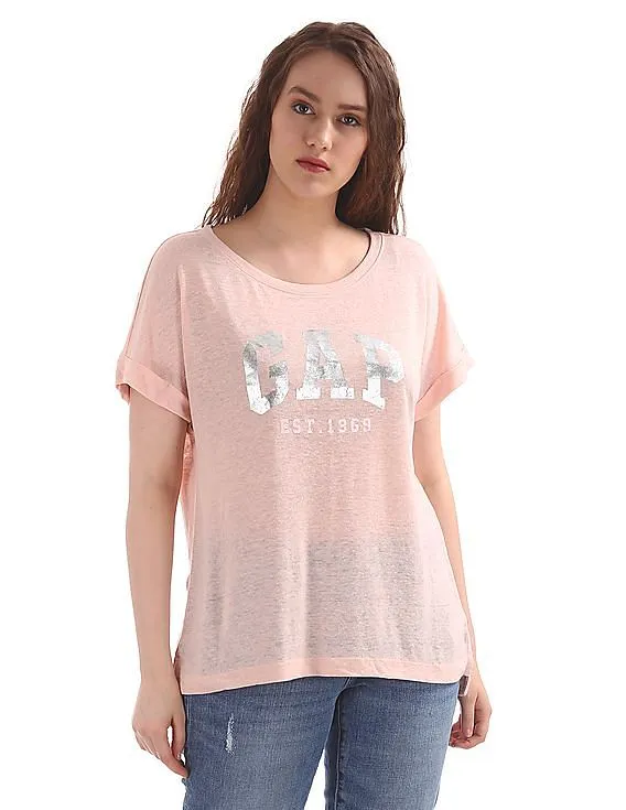 GAP Pink Lightweight Metallic Logo Short Sleeve T-Shirt Women