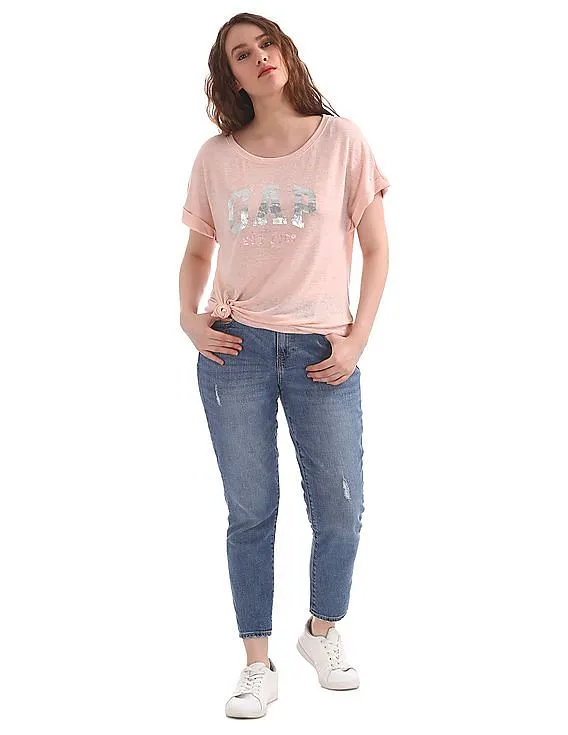 GAP Pink Lightweight Metallic Logo Short Sleeve T-Shirt Women