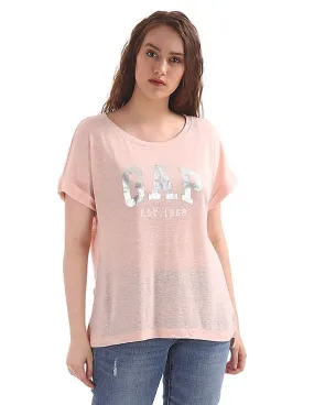 GAP Pink Lightweight Metallic Logo Short Sleeve T-Shirt Women