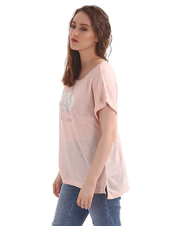 GAP Pink Lightweight Metallic Logo Short Sleeve T-Shirt Women