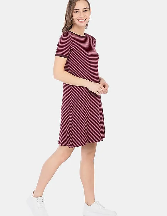 Red Short Sleeve Ribbed T-Shirt Dress for Women by GAP