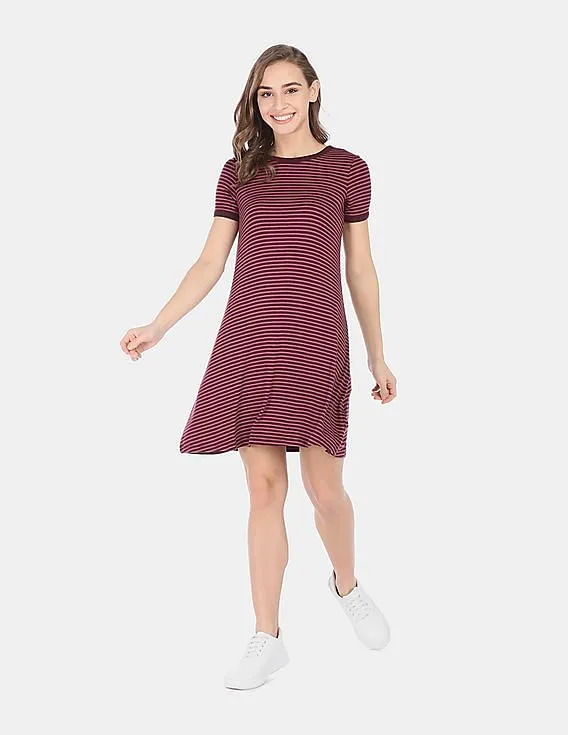 Red Short Sleeve Ribbed T-Shirt Dress for Women by GAP