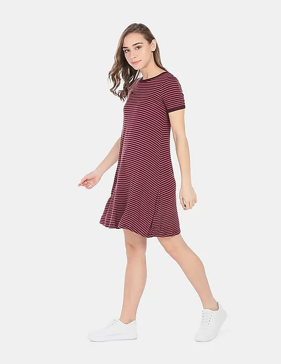 Red Short Sleeve Ribbed T-Shirt Dress for Women by GAP