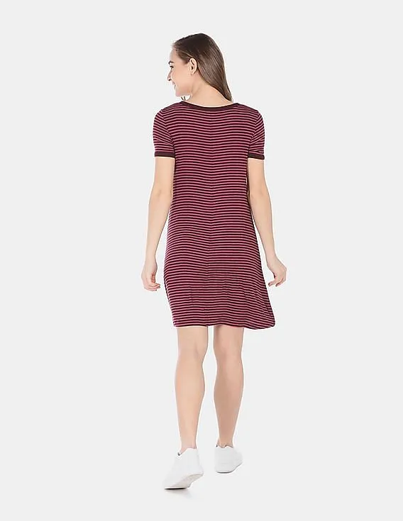 Red Short Sleeve Ribbed T-Shirt Dress for Women by GAP