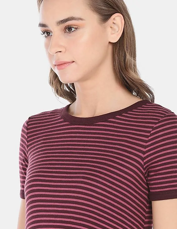 Red Short Sleeve Ribbed T-Shirt Dress for Women by GAP