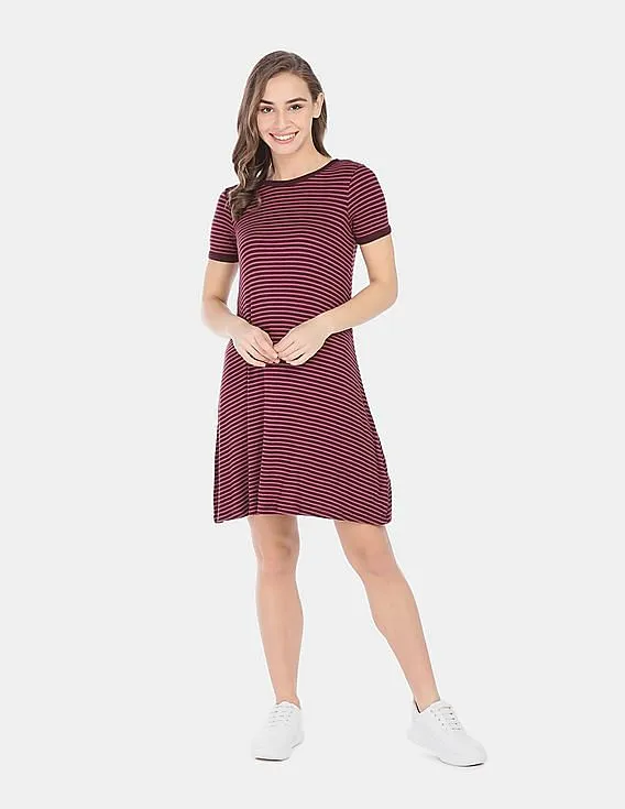 Red Short Sleeve Ribbed T-Shirt Dress for Women by GAP