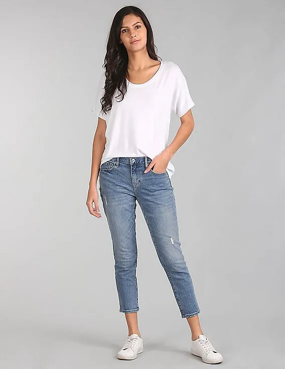 Gap Women White Softspun Short Sleeve Panel T-Shirt