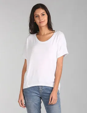 Gap Women White Softspun Short Sleeve Panel T-Shirt