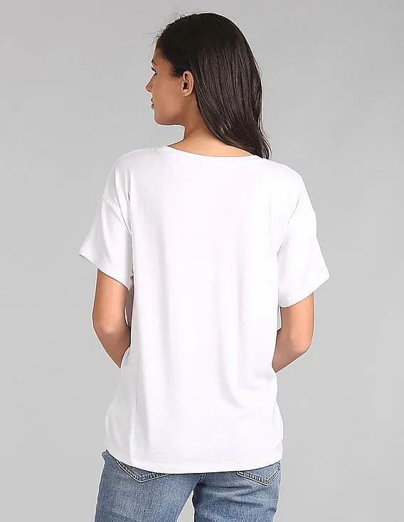 Gap Women White Softspun Short Sleeve Panel T-Shirt