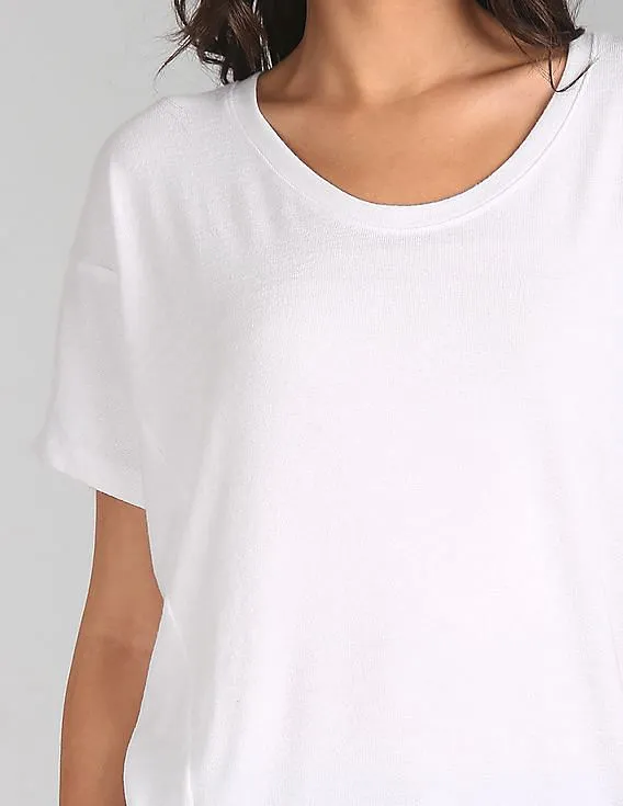 Gap Women White Softspun Short Sleeve Panel T-Shirt