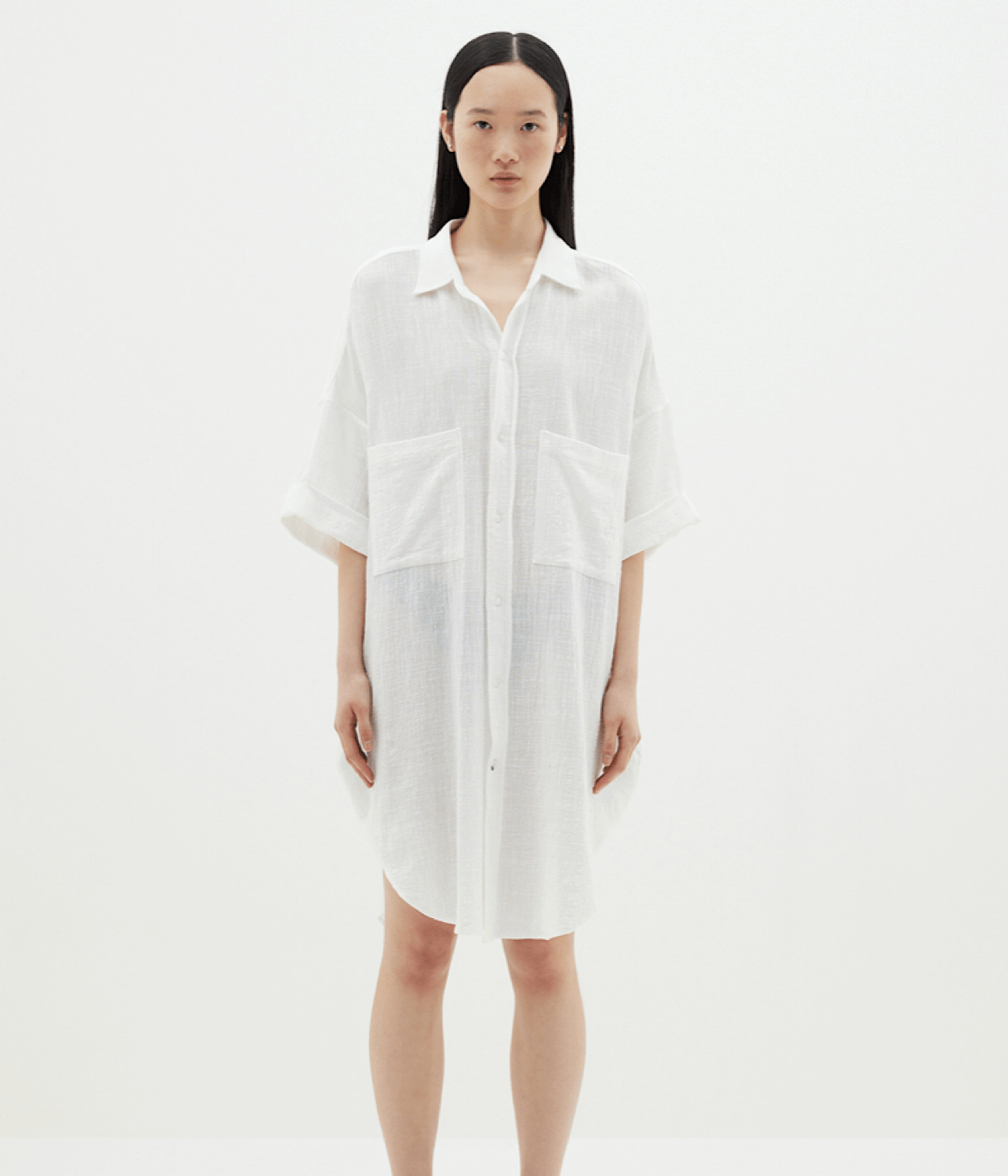 Gauze White Oversized Shirt Dress