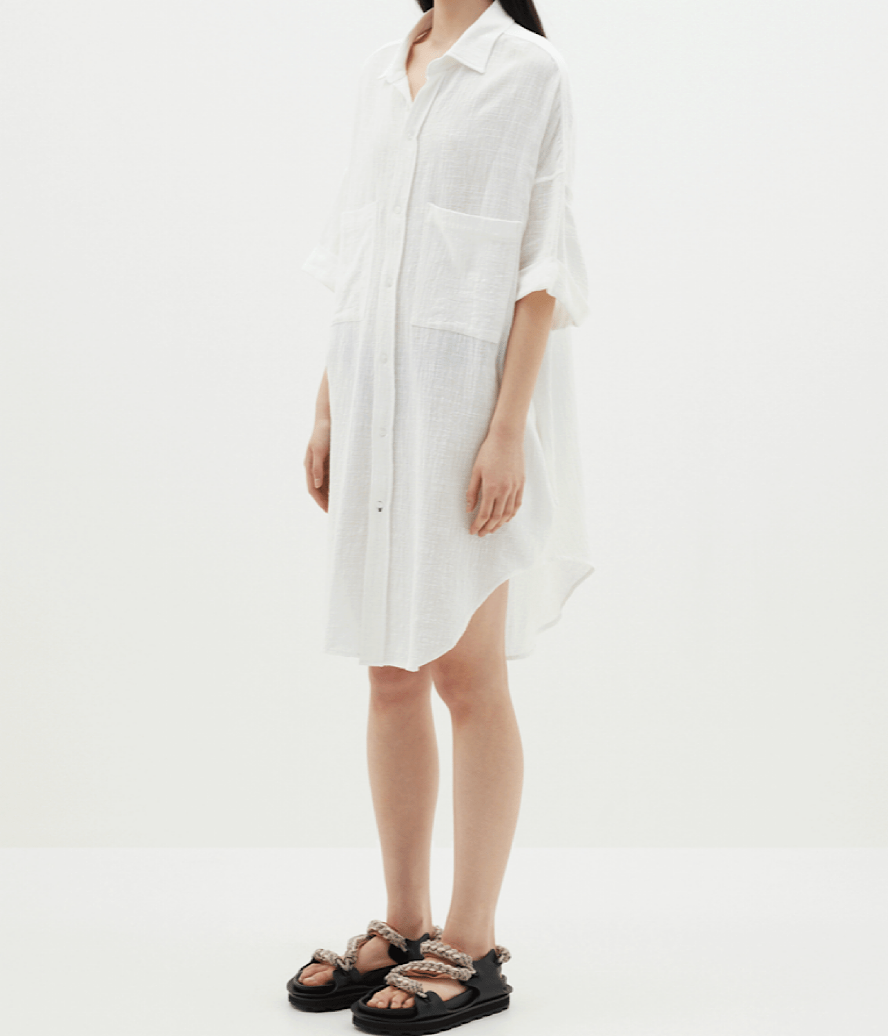 Gauze White Oversized Shirt Dress