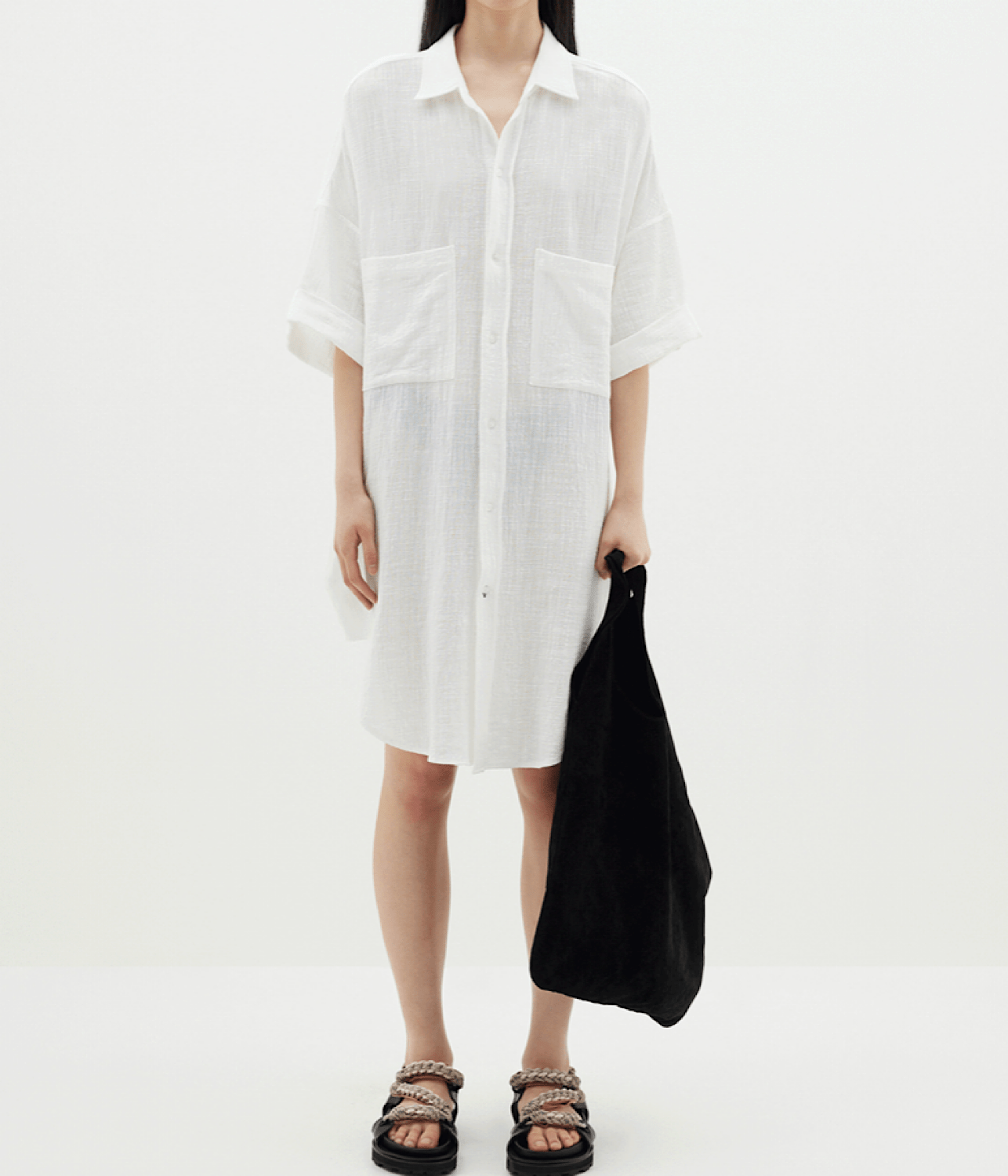 Gauze White Oversized Shirt Dress