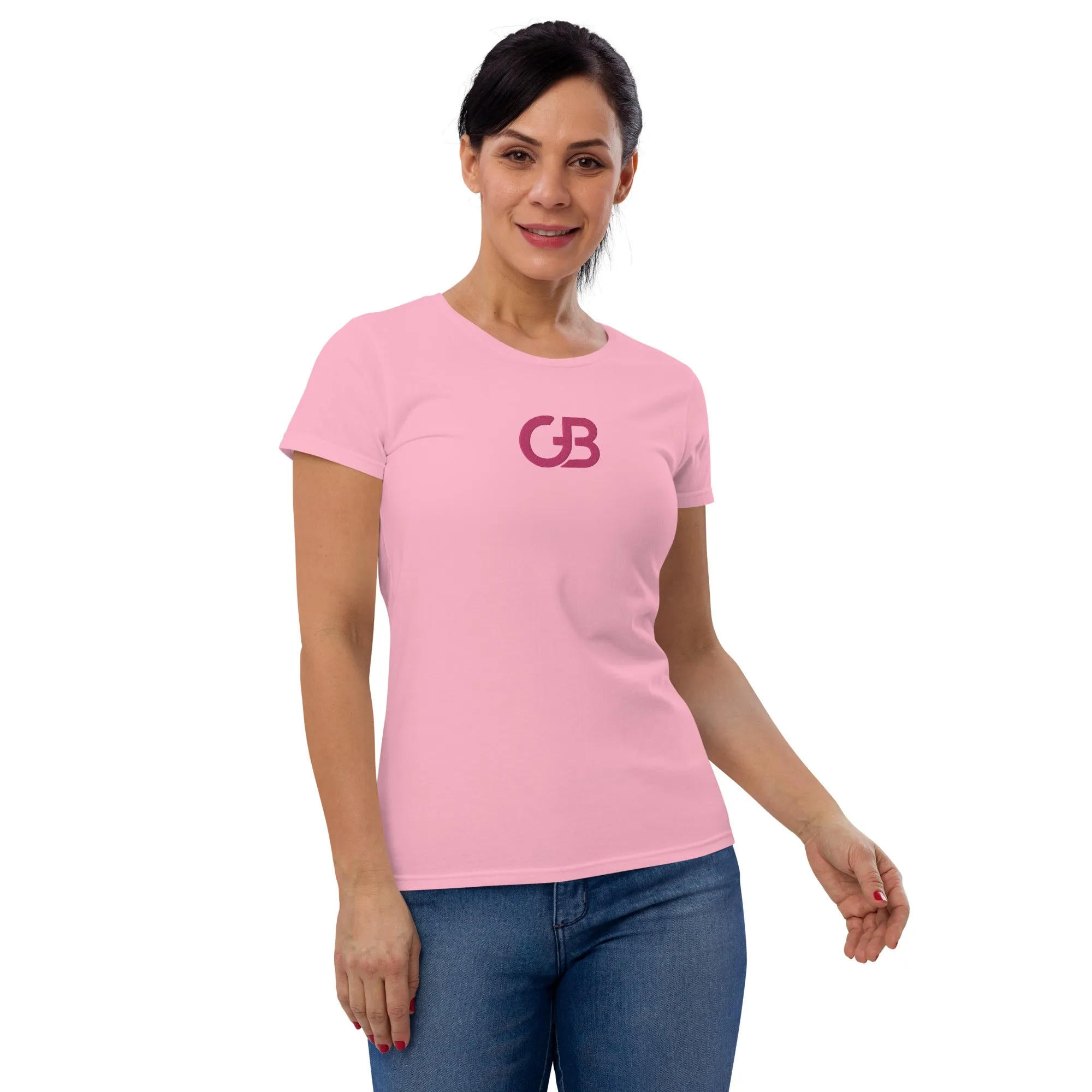 Gerald Women's Black Pink Embroidered Short Sleeve Graphic Tee