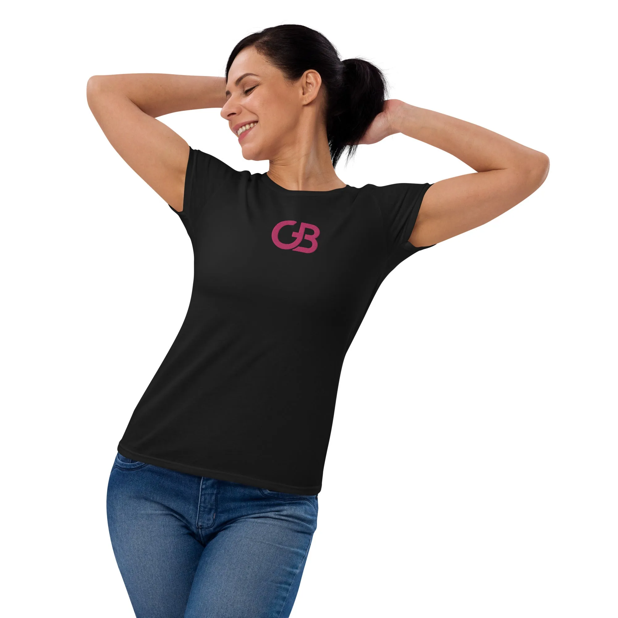 Gerald Women's Black Pink Embroidered Short Sleeve Graphic Tee