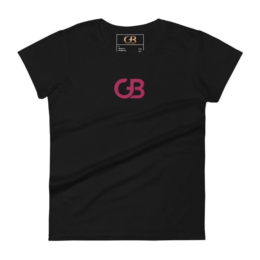 Gerald Women's Black Pink Embroidered Short Sleeve Graphic Tee