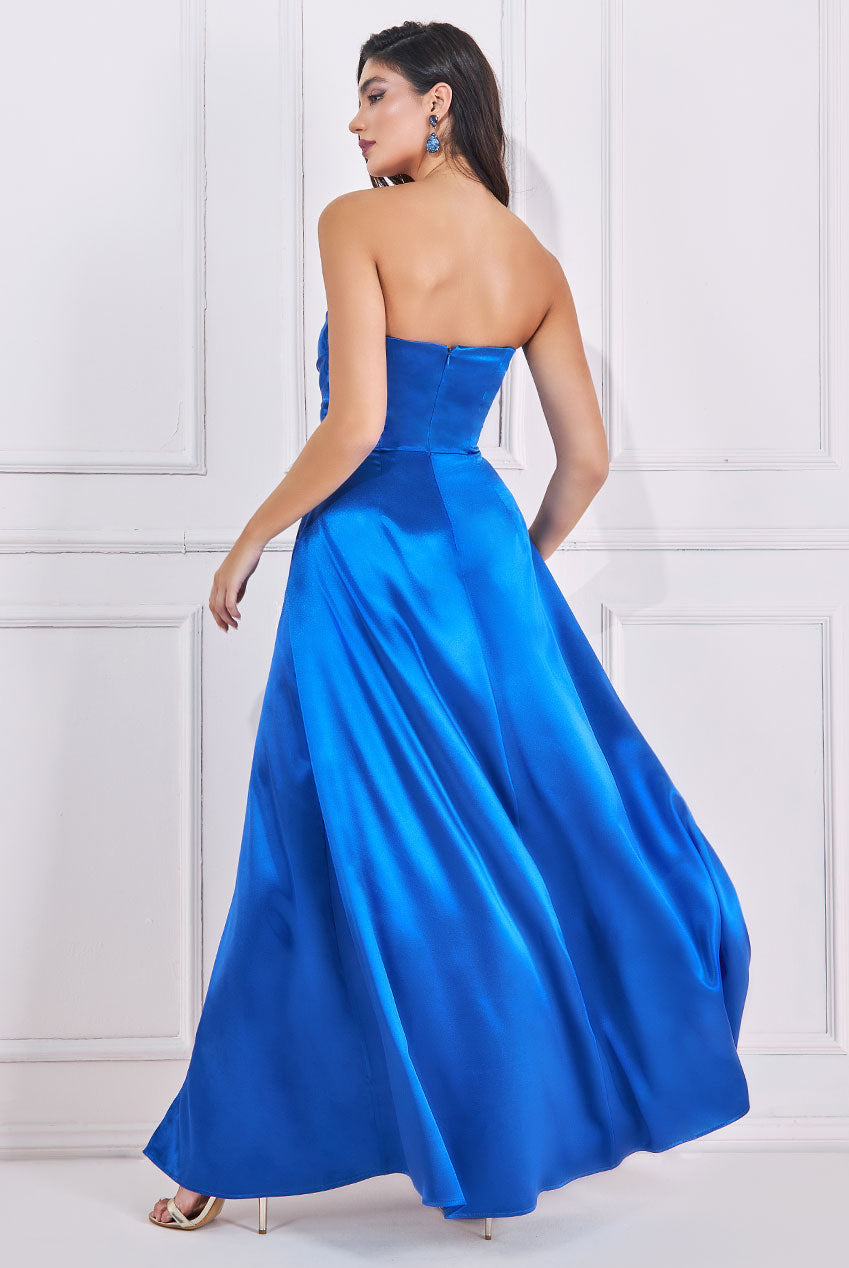 Goddiva Front Split Satin Bandeau Maxi Dress - Search result: Sleek and elegant satin bandeau maxi dress with a front split from